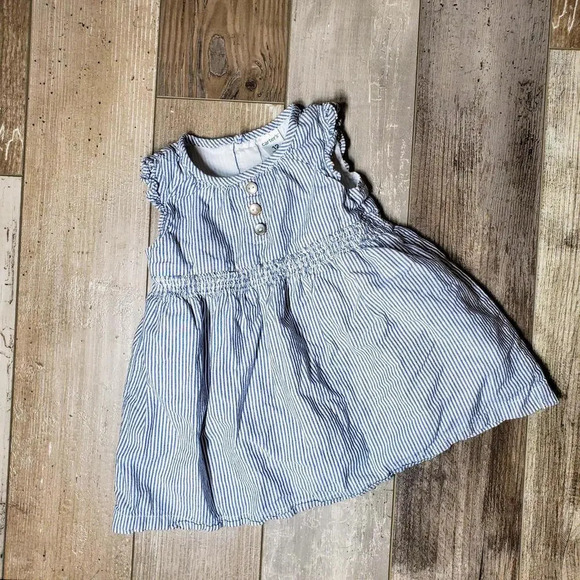 Carter's 100% Cotton Blue and White Striped Dress Baby Toddler Size 12m - Picture 1 of 8